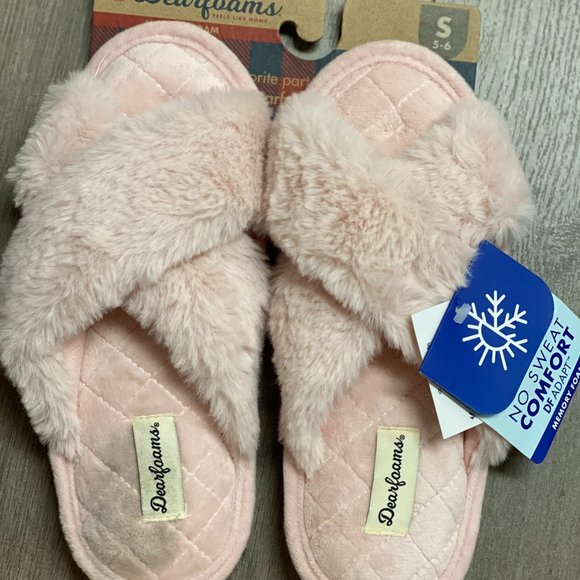 Dearfoams Womens Jessica Furry Crossband Slide - Picture 4 of 6